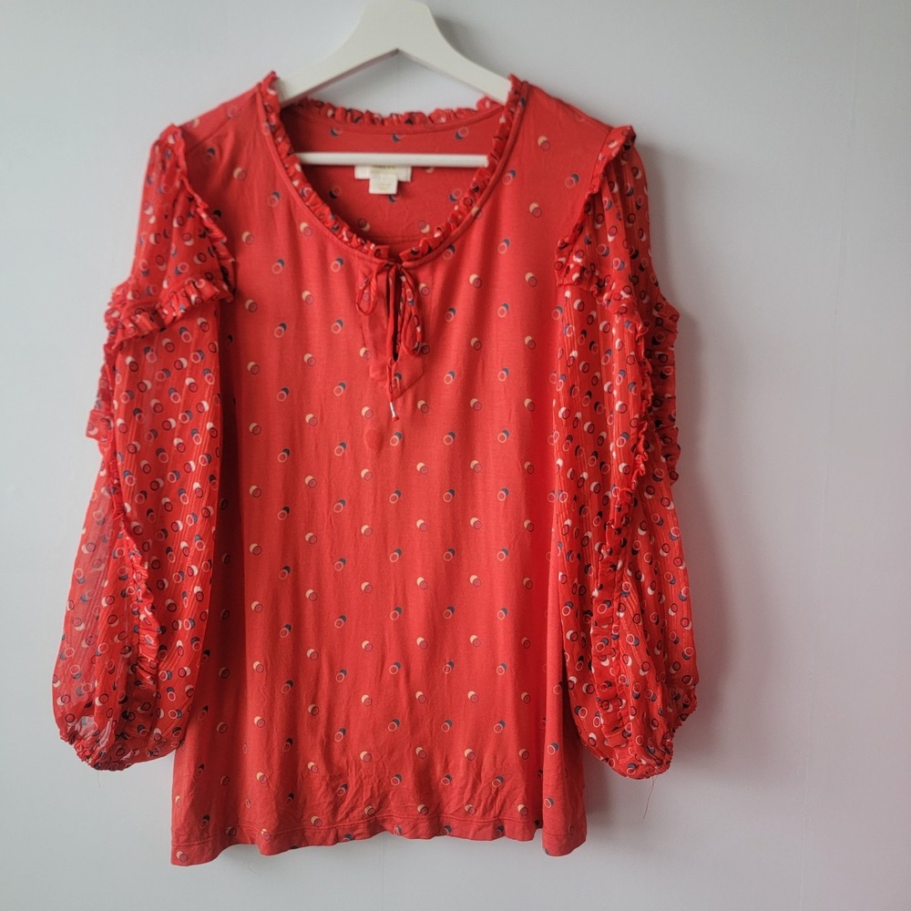 Maeve by anthropologie Jacquin peasant top size L ruffled sleeves Mixed Media